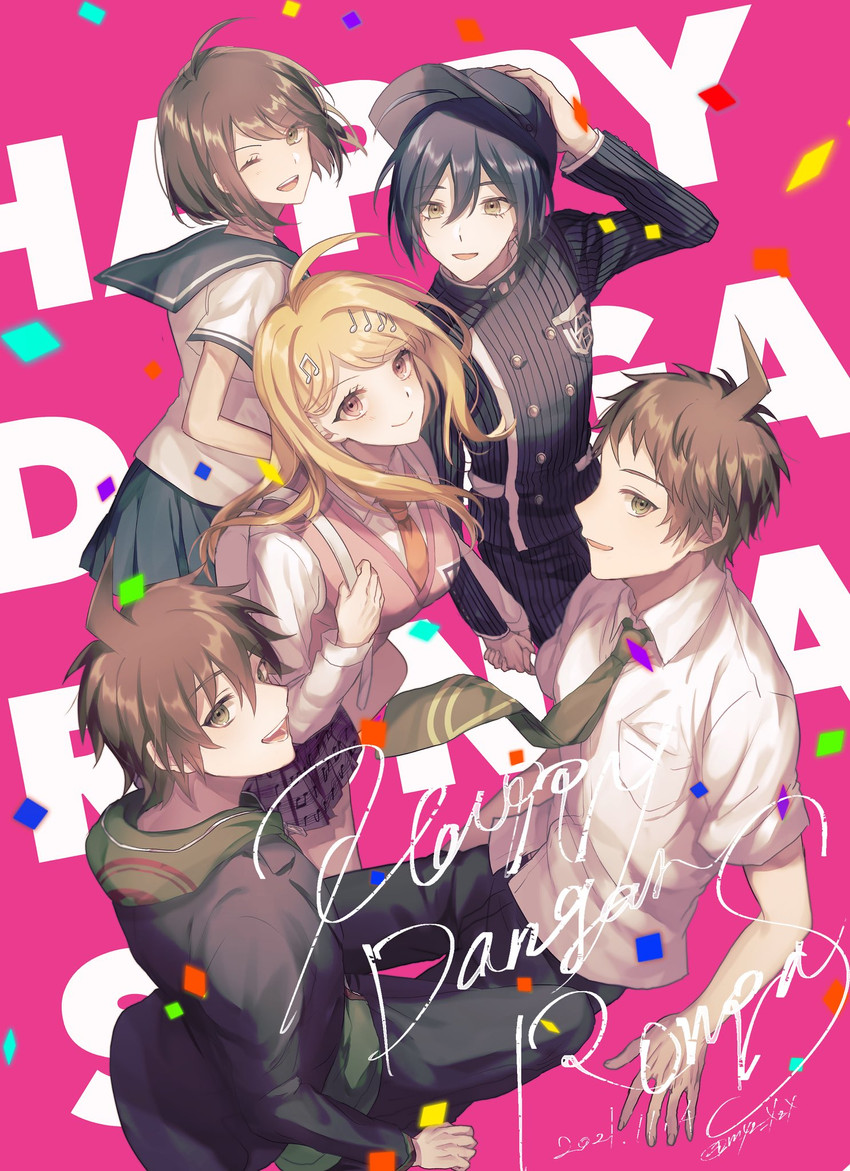saihara shuichi, hinata hajime, akamatsu kaede, naegi makoto, and naegi komaru (danganronpa and 4 more) drawn by miyuzu