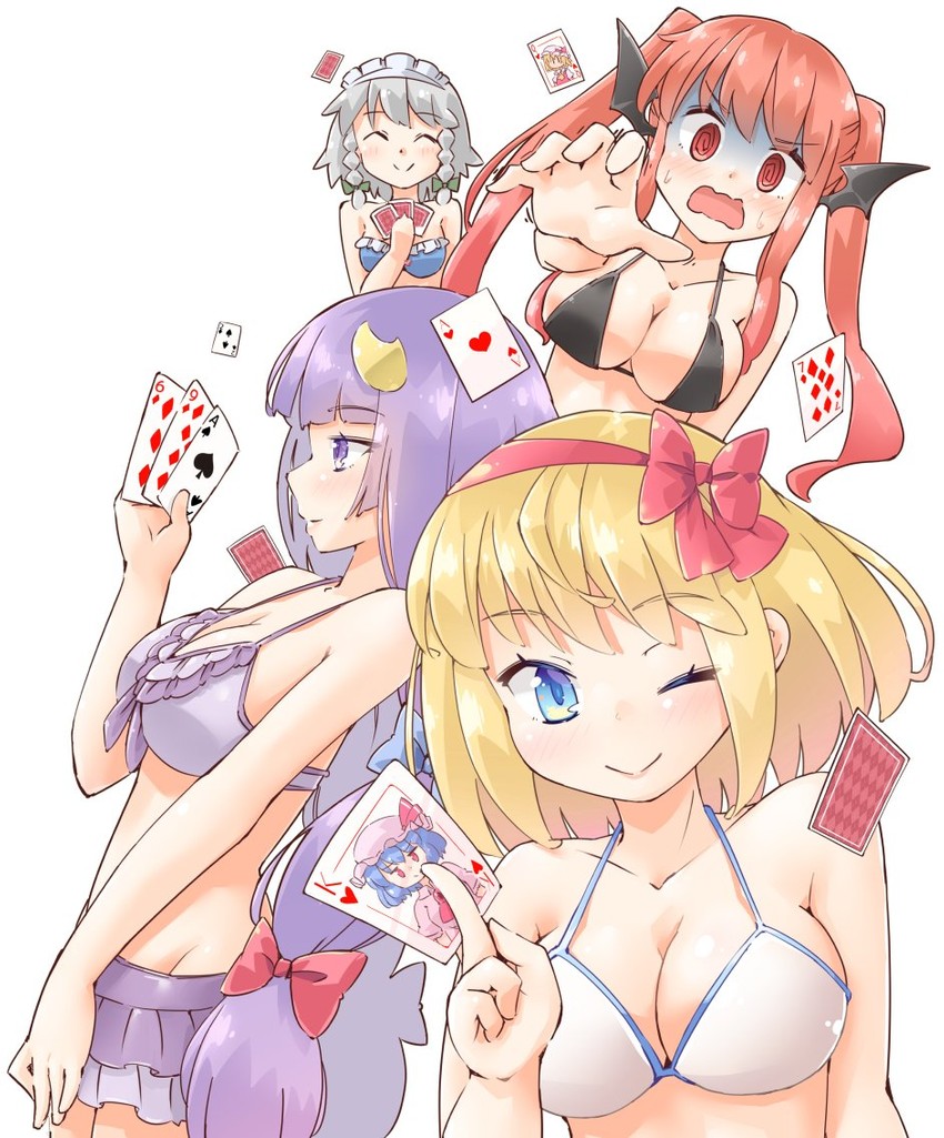 remilia scarlet, flandre scarlet, izayoi sakuya, alice margatroid, patchouli knowledge, and 1 more (touhou) drawn by arnest
