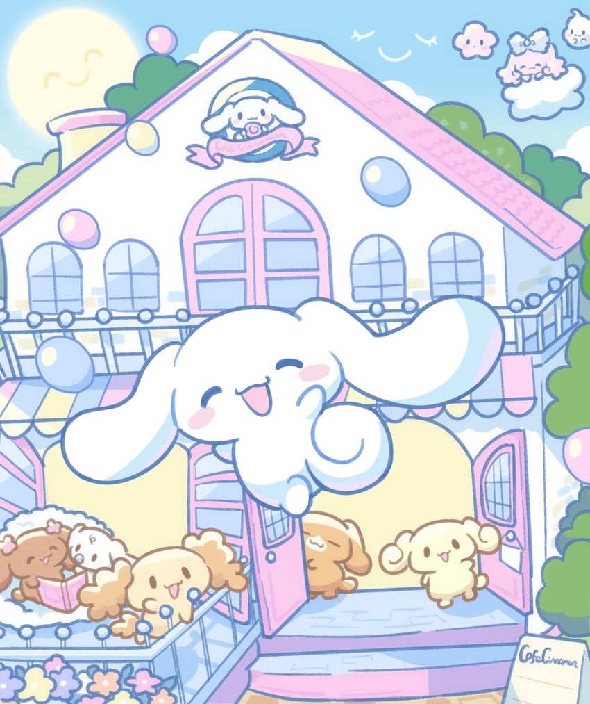 cinnamoroll, milk, mocha, chiffon, espresso, and 2 more (sanrio and 1 more) drawn by loveycloud