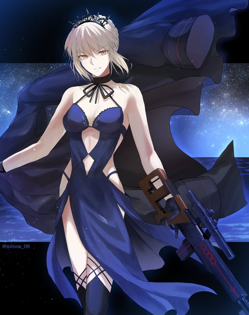 artoria pendragon and saber alter (fate and 1 more) drawn by minoe08