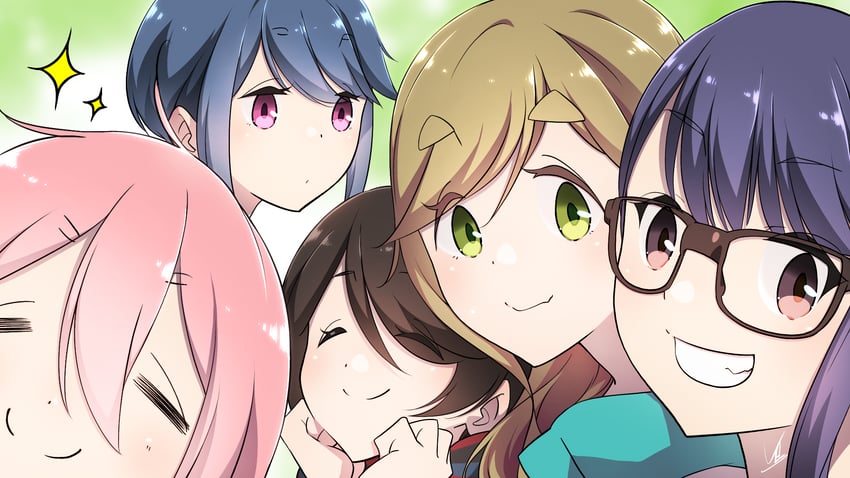 shima rin, kagamihara nadeshiko, inuyama aoi, oogaki chiaki, and saitou ena (yurucamp and 1 more) drawn by yas_(yosiyasuyasu)