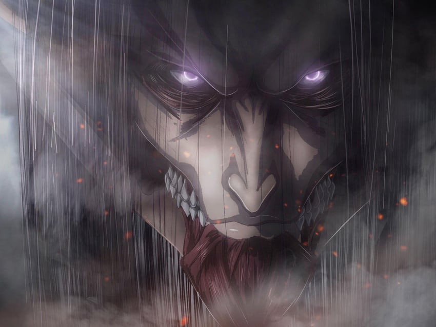 eren yeager, titan, and founding titan (shingeki no kyojin) drawn by mark_reymer