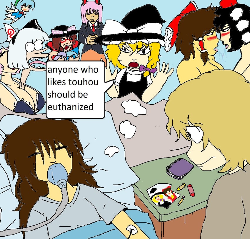 hakurei reimu, kirisame marisa, konpaku youmu, cirno, shameimaru aya, and 3 more (touhou) drawn by scuffed_(edgymuhgee)