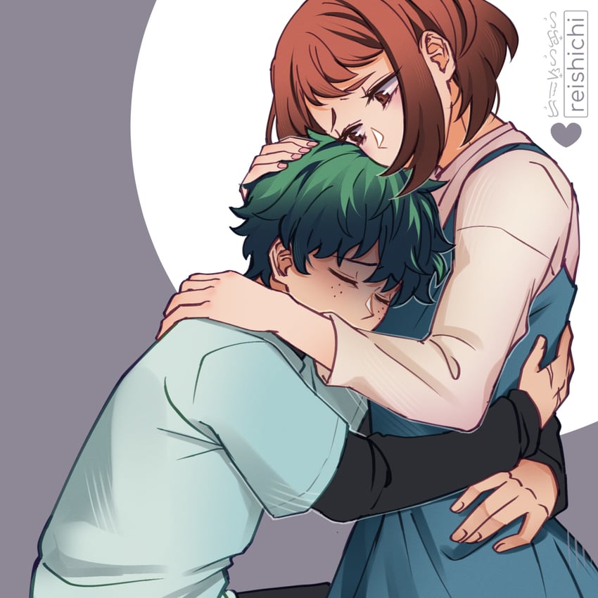 midoriya izuku and uraraka ochaco (boku no hero academia) drawn by reishichi