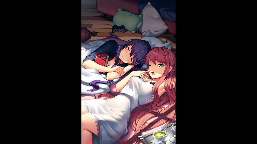 monika and yuri (doki doki literature club) drawn by satchely