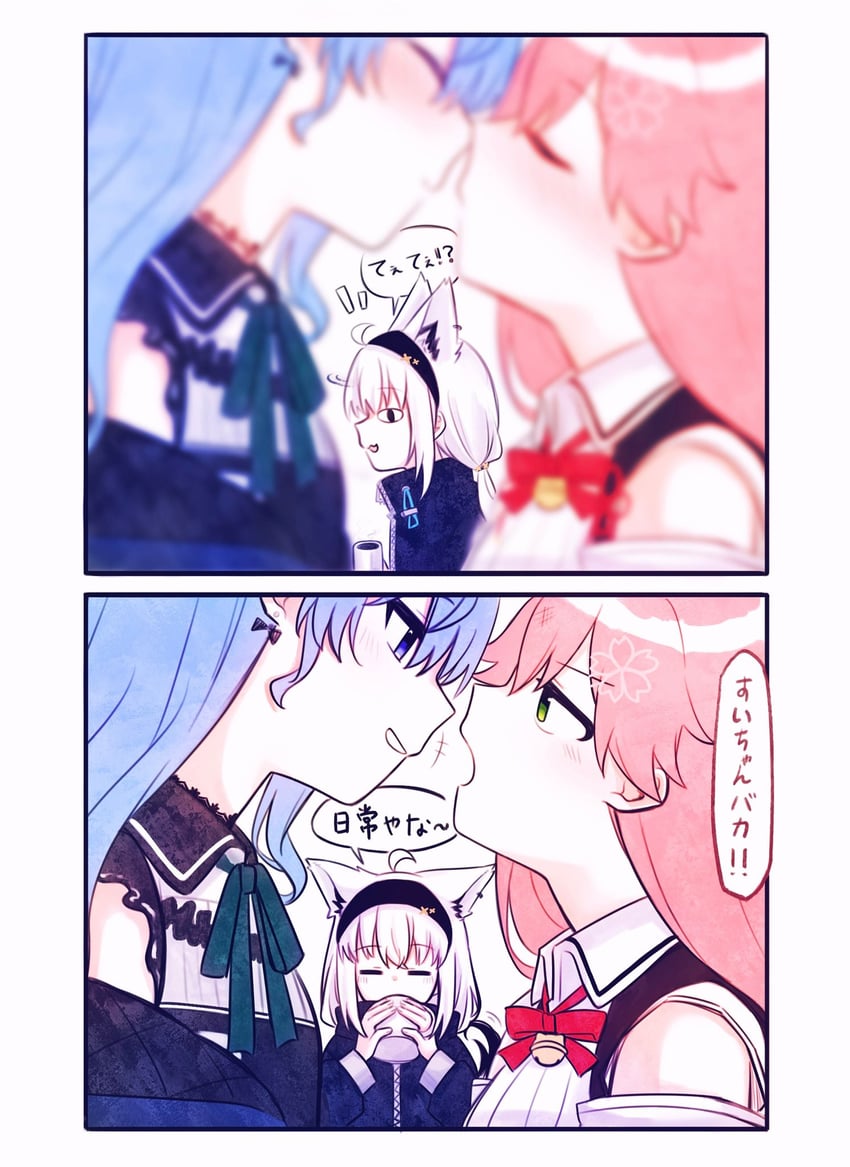 shirakami fubuki, hoshimachi suisei, and sakura miko (hololive) drawn by yumi5469