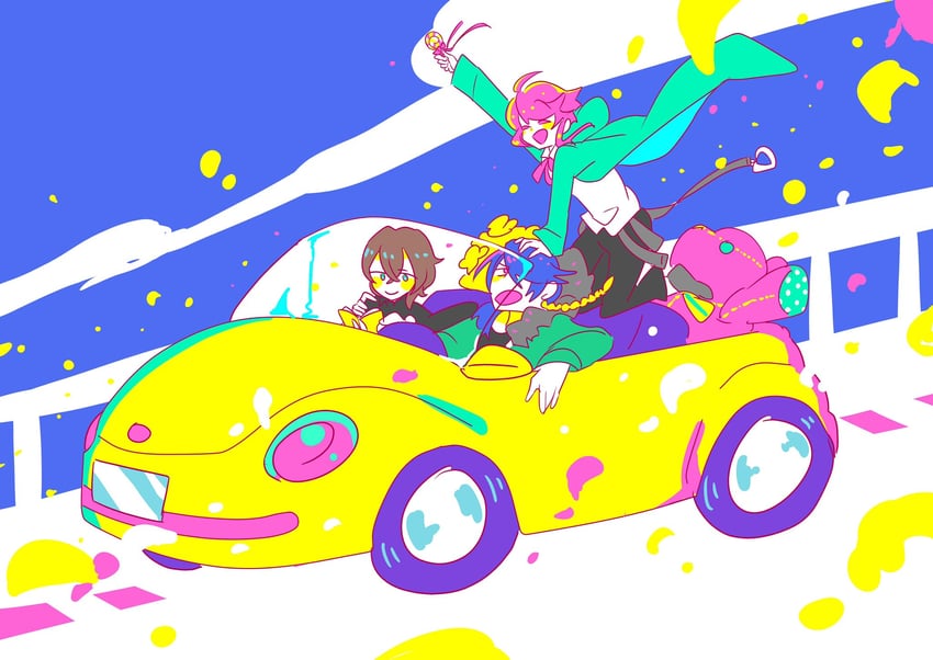 amemura ramuda, arisugawa dice, and yumeno gentaro (hypnosis mic) drawn by hanada_hyou