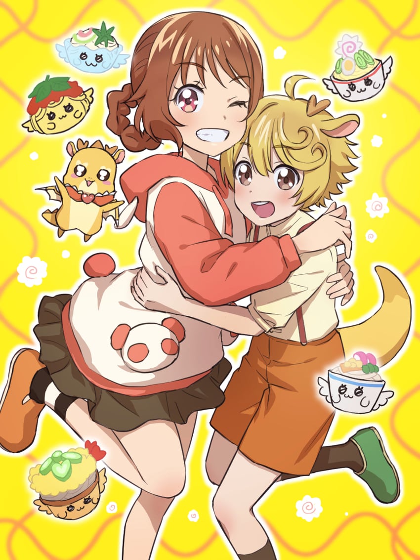 hanamichi ran, recipipi, mem-mem, ramen recipipi, tarako pasta recipipi, and 3 more (precure and 1 more) drawn by ono_(wimawi838)