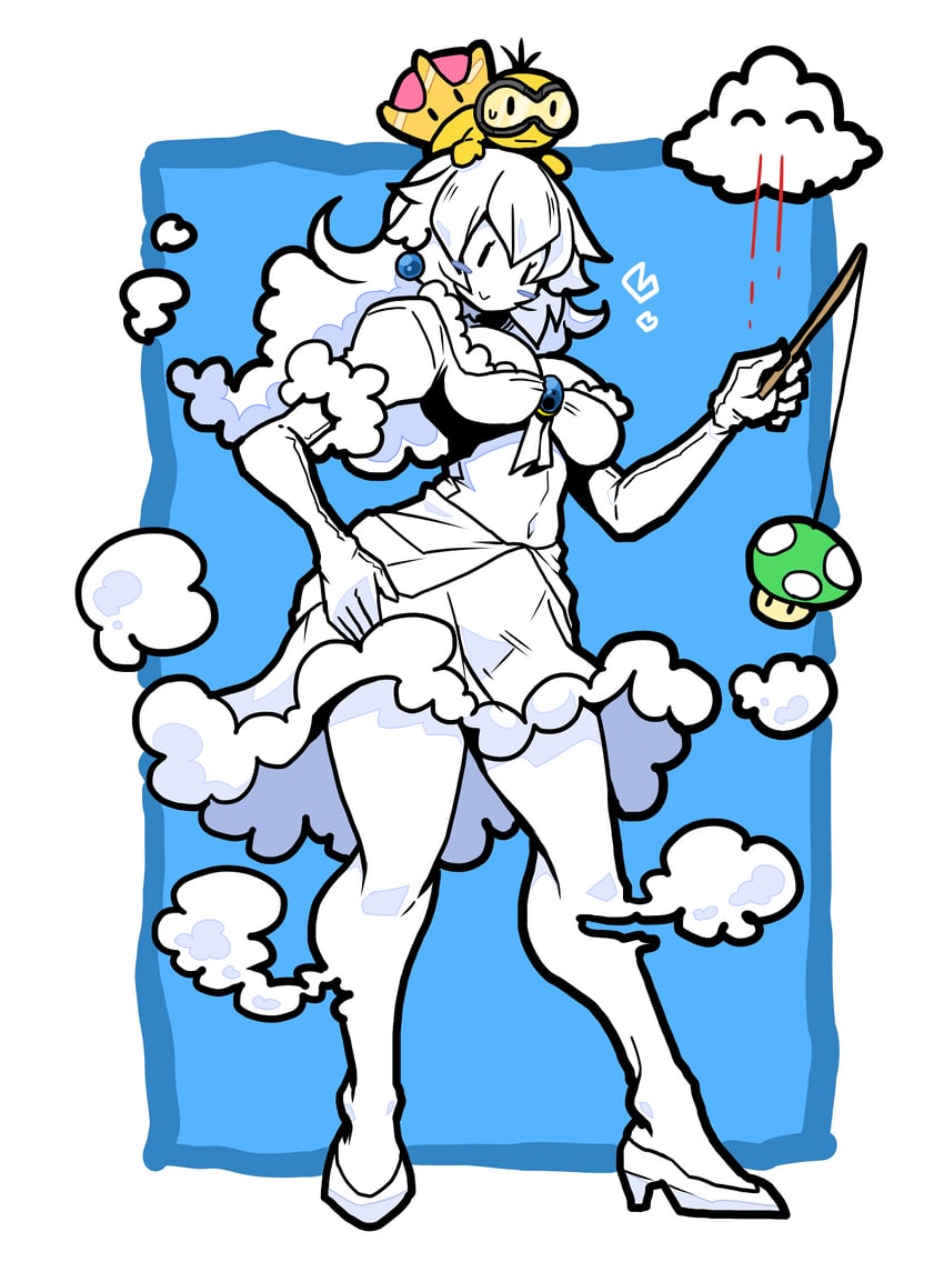 lakitu, lakitu's cloud, and princess lakitu's cloud (mario and 1 more) drawn by kara_age