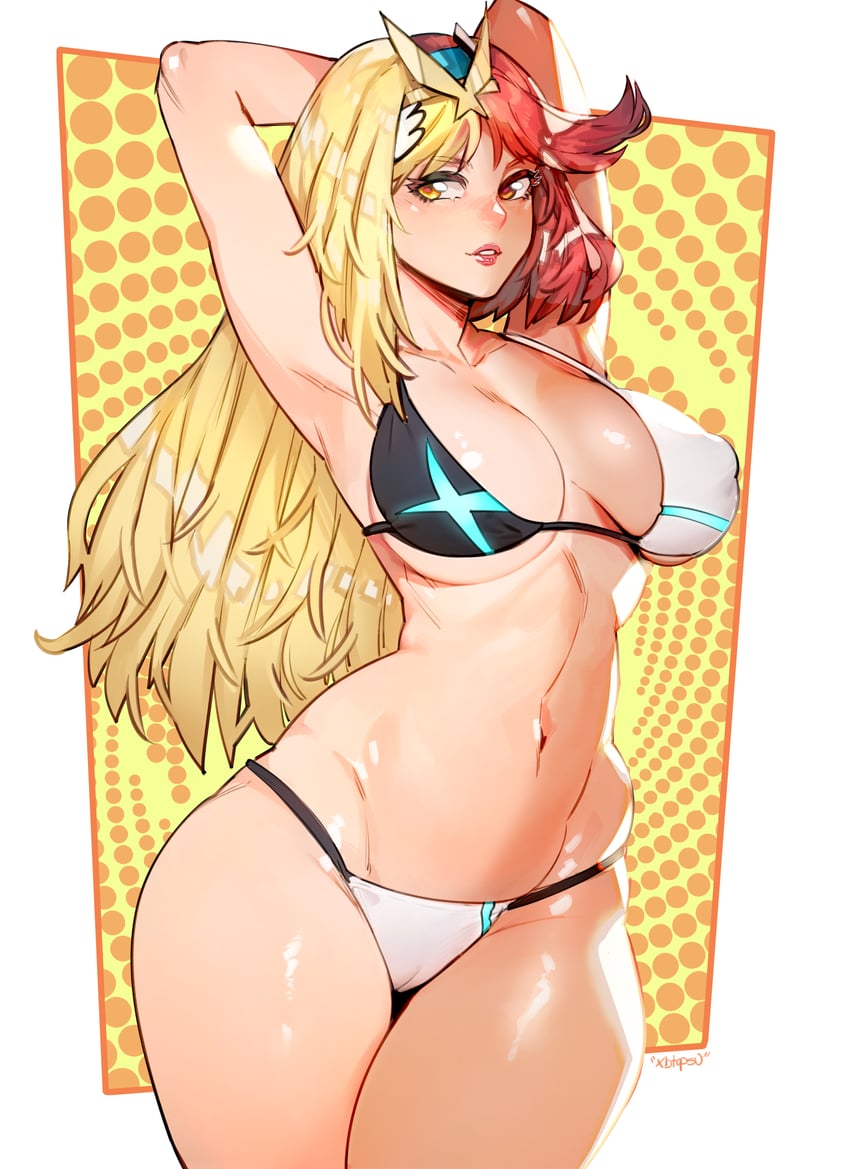 pyra and mythra (xenoblade chronicles and 1 more) drawn by topsu