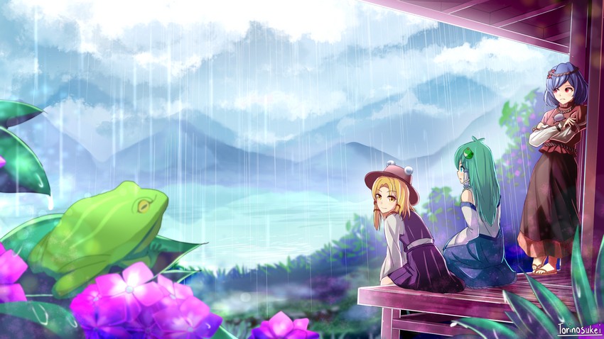 kochiya sanae, moriya suwako, and yasaka kanako (touhou) drawn by torinosukei