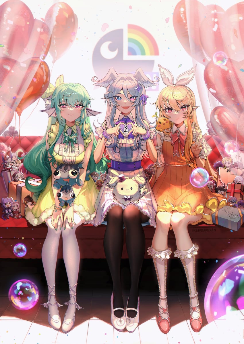 elira pendora, selen tatsuki, pomu rainpuff, enna alouette, finana ryugu, and 28 more (nijisanji and 1 more) drawn by savi_(byakushimc)