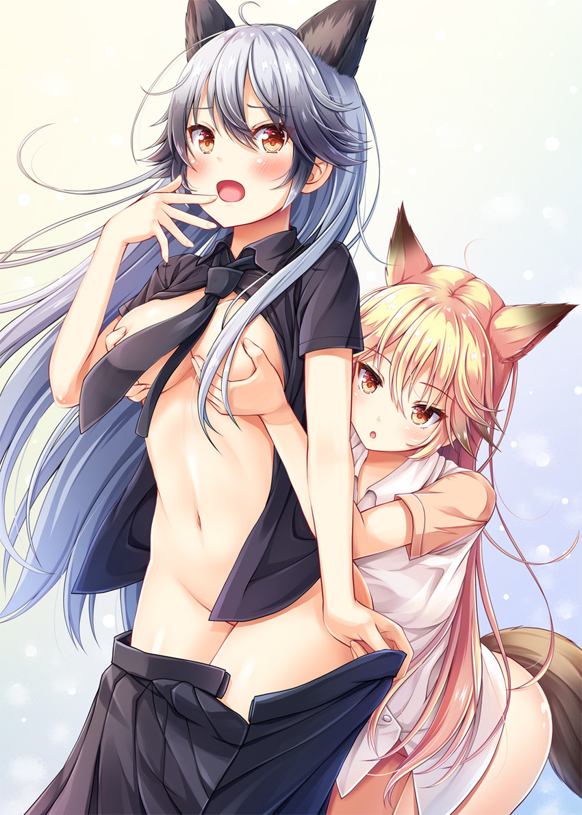 silver fox and ezo red fox (kemono friends) drawn by akashio_(loli_ace)