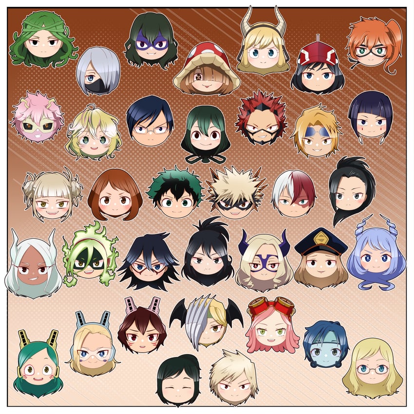 midoriya izuku, mirko, uraraka ochaco, bakugou katsuki, toga himiko, and 31 more (boku no hero academia) drawn by mito_oguri