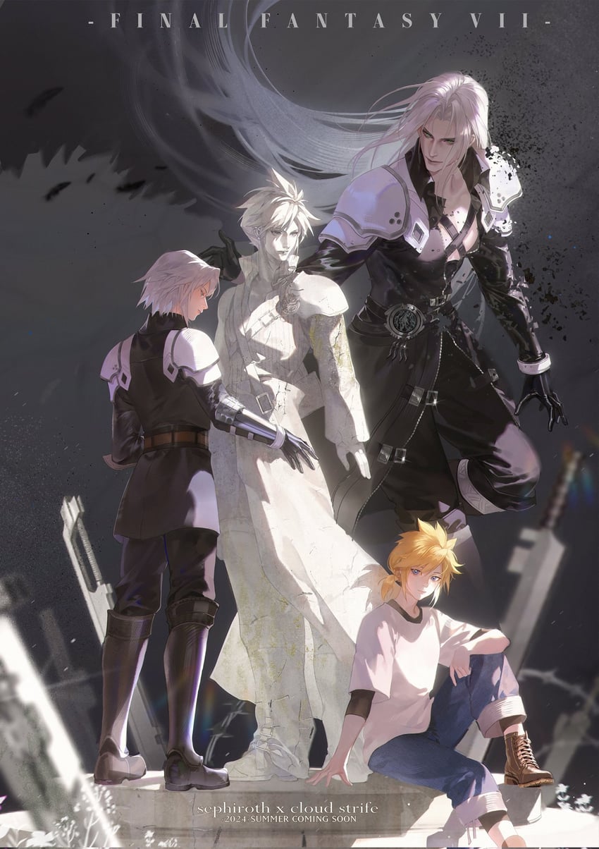 cloud strife and sephiroth (final fantasy and 4 more) drawn by cuntouxiaoyeju