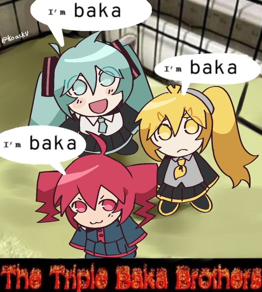 hatsune miku, kasane teto, and akita neru (vocaloid and 2 more) drawn by koasku