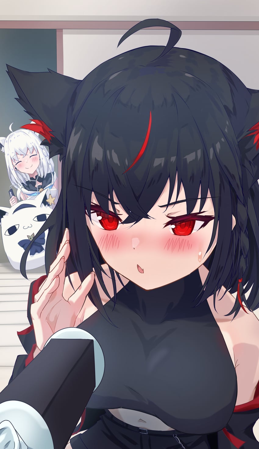 shirakami fubuki, kurokami fubuki, and miteiru (hololive) drawn by kirimoya