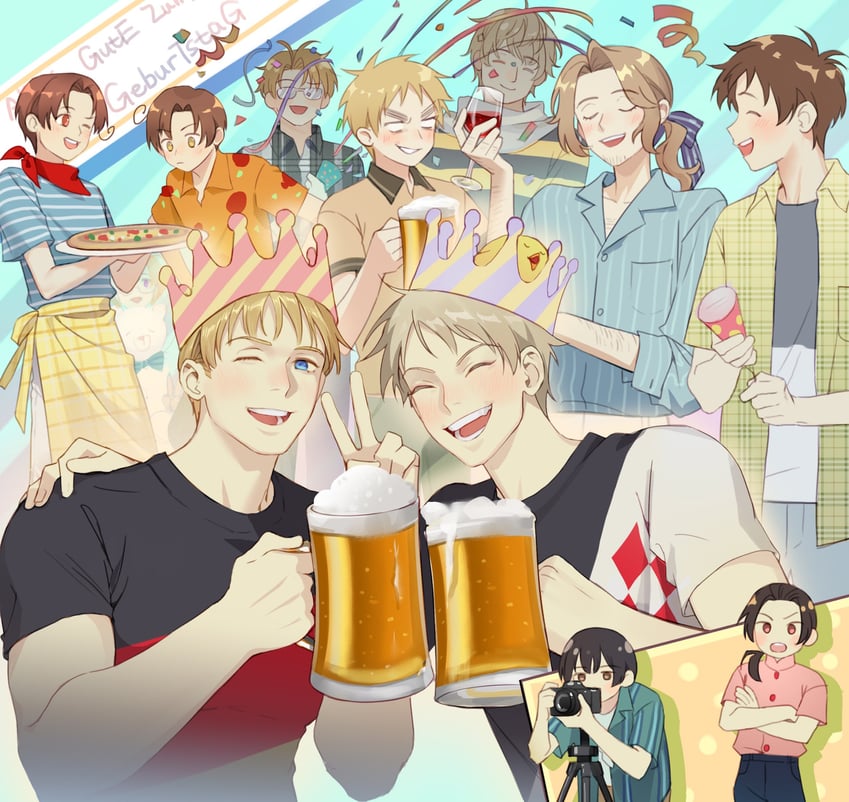 america, united kingdom, japan, russia, china, and 7 more (axis powers hetalia) drawn by huacai