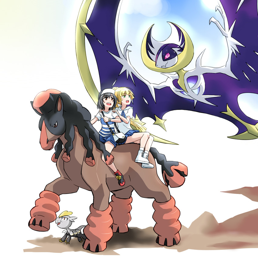 lillie, selene, lunala, mudsdale, and jangmo-o (pokemon and 1 more) drawn by stc