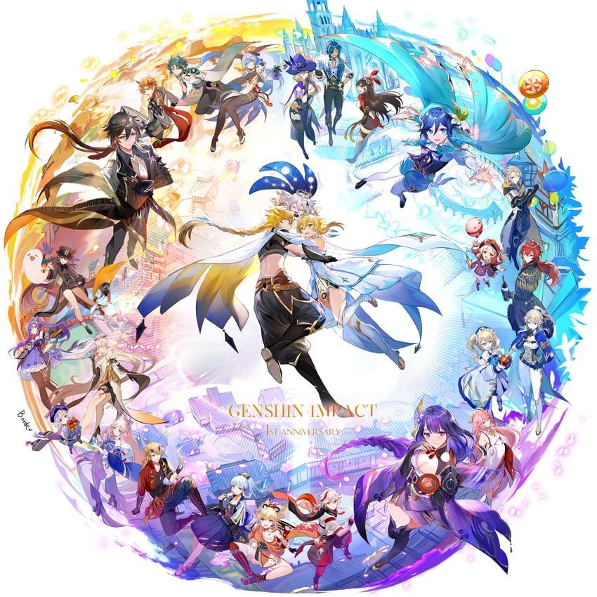 ganyu, lumine, raiden shogun, hu tao, aether, and 23 more (genshin impact) drawn by border0715
