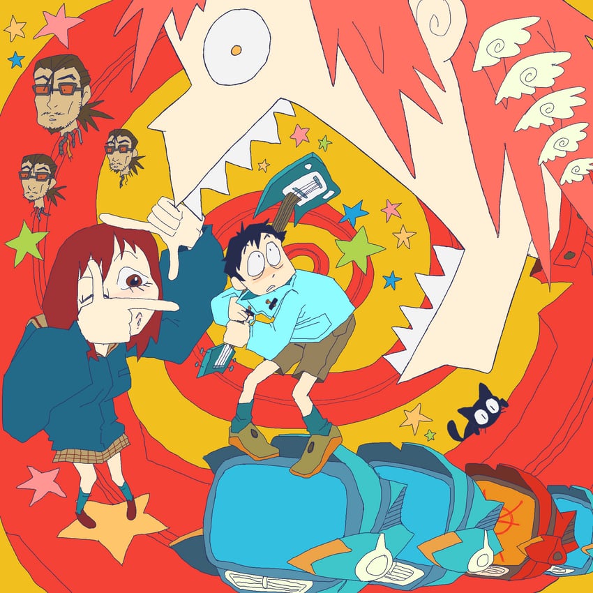 haruhara haruko, samejima mamimi, nandaba naota, canti, takkun, and 1 more (flcl) drawn by hellspawnmotel