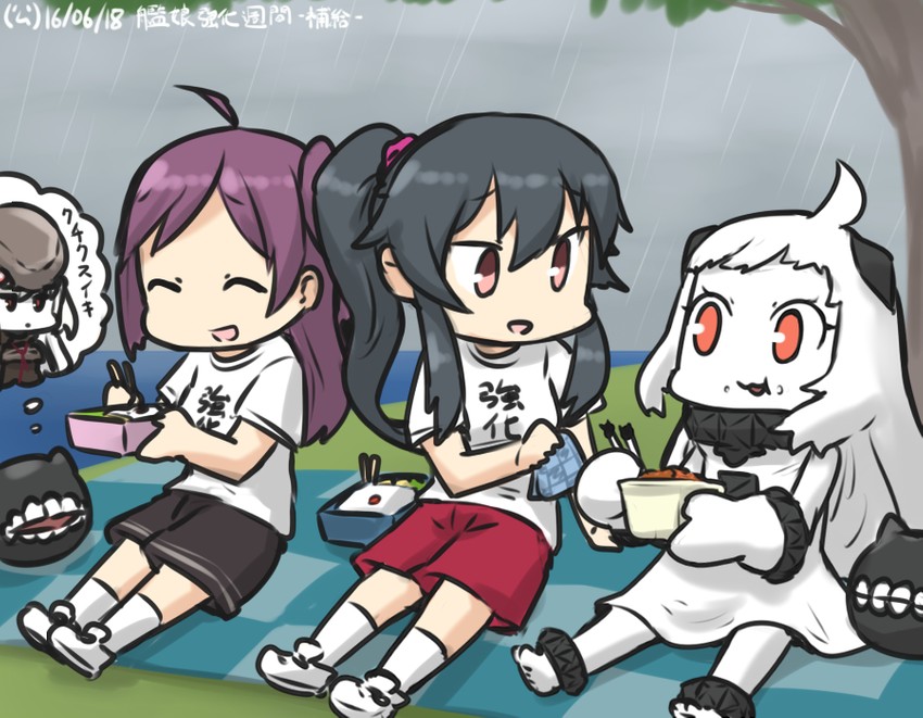 northern ocean princess, yahagi, hagikaze, destroyer water oni, and escort fortress (kantai collection) drawn by hamu_koutarou