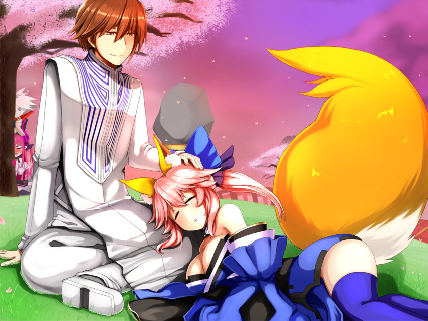 tamamo, tamamo no mae, elizabeth bathory, karna, and kishinami hakuno (fate and 3 more) drawn by yoroi_kabuto
