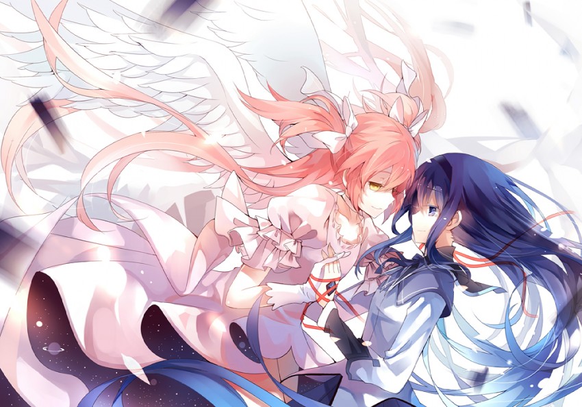 akemi homura, kaname madoka, and ultimate madoka (mahou shoujo madoka magica) drawn by dhiea