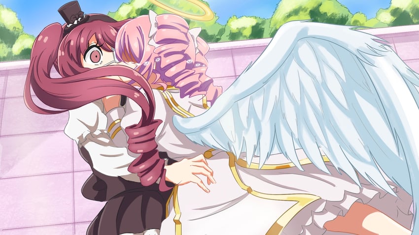 hanazono yurine and pino (jashin-chan dropkick) drawn by isakuns
