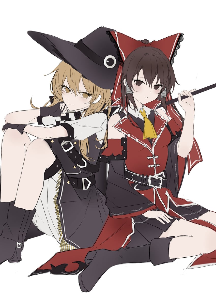 hakurei reimu and kirisame marisa (touhou and 1 more) drawn by hanaya_(fleur)