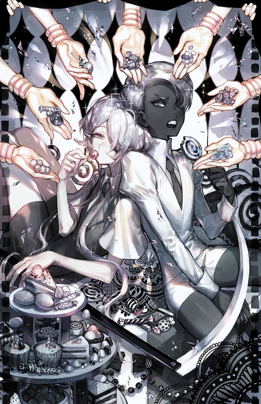 cairngorm, ghost quartz, and tsuki jin (houseki no kuni) drawn by jotaku