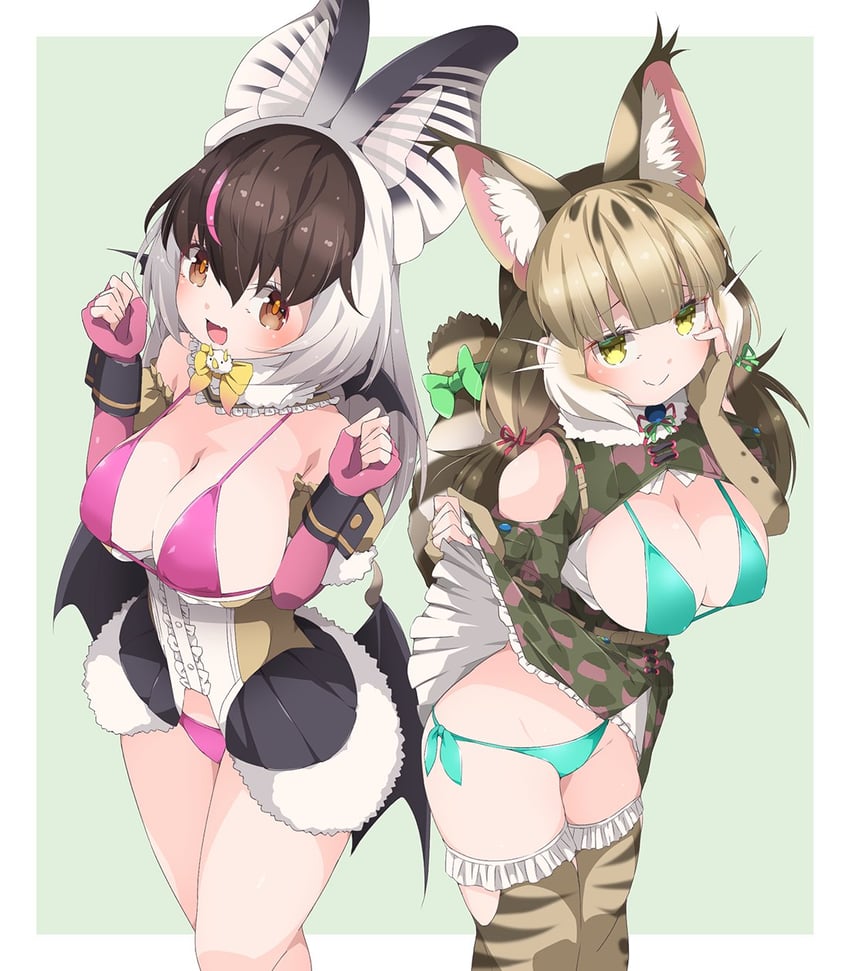 brown long-eared bat and jungle cat (kemono friends and 1 more) drawn by drias