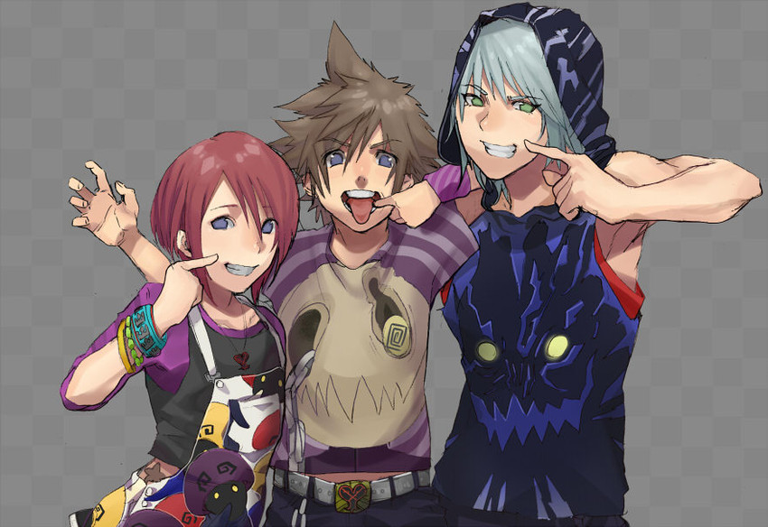 sora, kairi, and riku (kingdom hearts and 1 more) drawn by ohji130