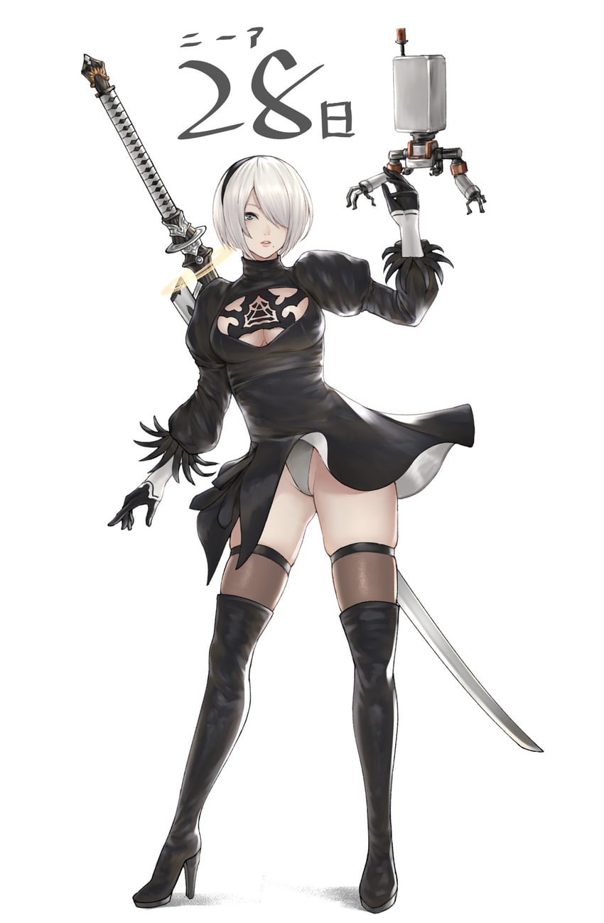 2b and pod (nier and 1 more) drawn by kurone_rinka