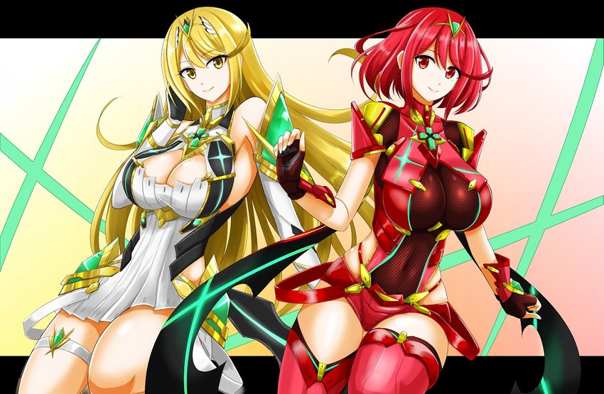pyra and mythra (xenoblade chronicles and 1 more) drawn by hisin
