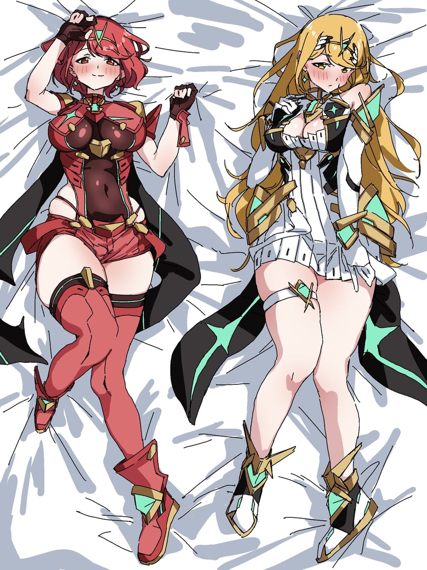 pyra and mythra (xenoblade chronicles and 1 more) drawn by kame_0_0_kame