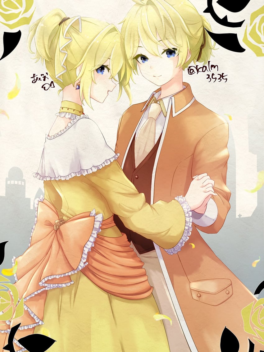 kagamine rin, kagamine len, riliane lucifen d'autriche, and allen avadonia (vocaloid and 3 more) drawn by kalm3535