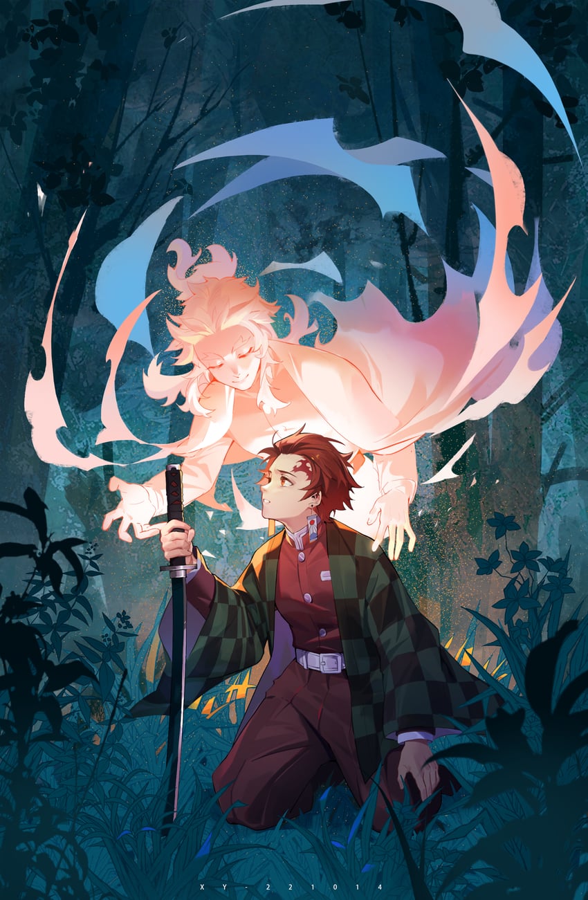 kamado tanjirou and rengoku kyoujurou (kimetsu no yaiba) drawn by beishang_yutou