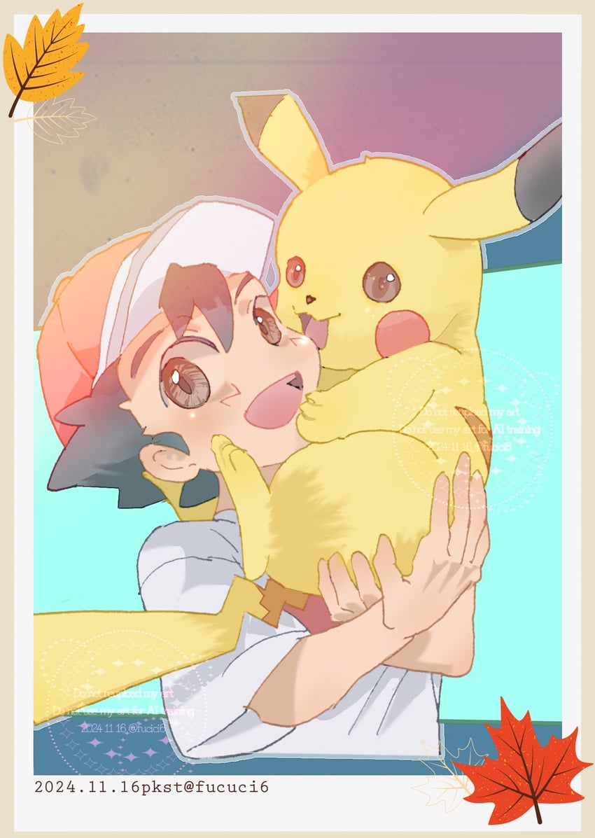 pikachu and ash ketchum (pokemon and 1 more) drawn by fucici6