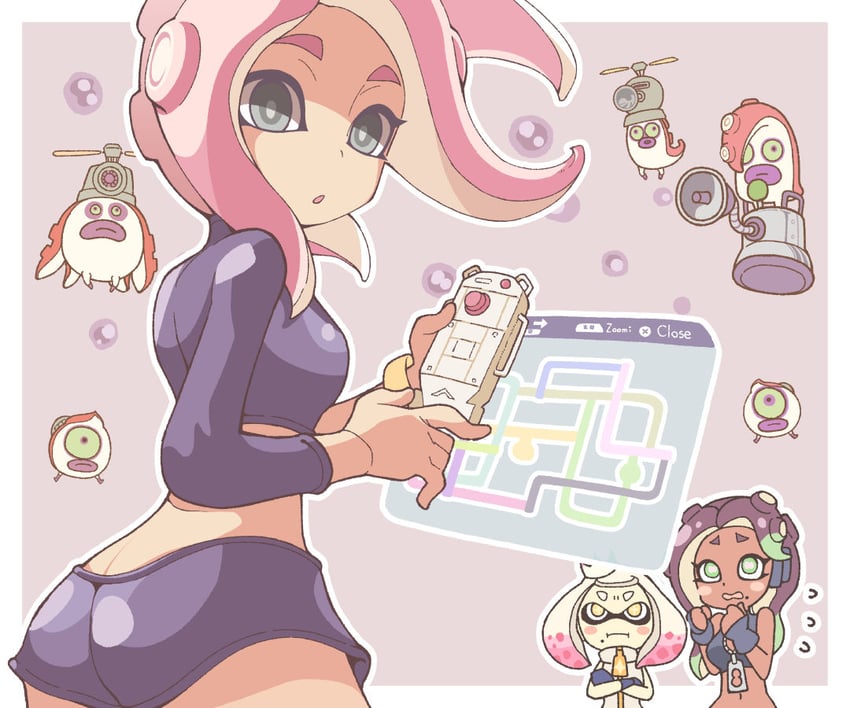 octoling player character, octoling girl, marina, pearl, agent 8, and 4 more (splatoon and 2 more) drawn by amatta_page