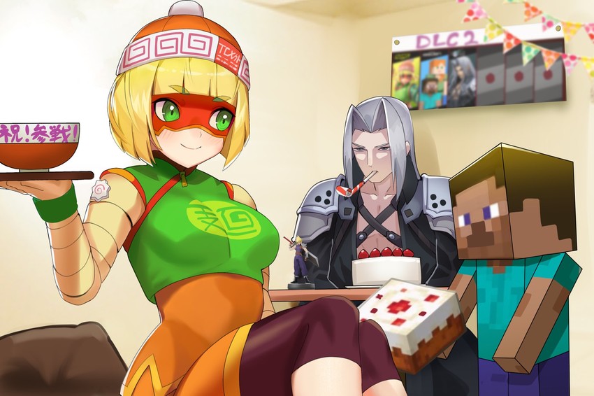 cloud strife, sephiroth, min min, and steve (final fantasy and 4 more) drawn by katwo