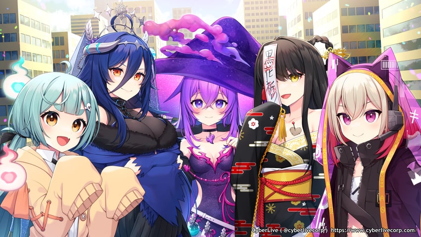 oumiya emma, inami yoki, alchemilla menace, iekushi chapipi, and kurohana inori (cyberlive) drawn by konogi_nogi