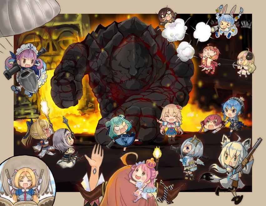 houshou marine, shirakami fubuki, hoshimachi suisei, usada pekora, minato aqua, and 11 more (hololive and 1 more) drawn by saiguchi_otoufu