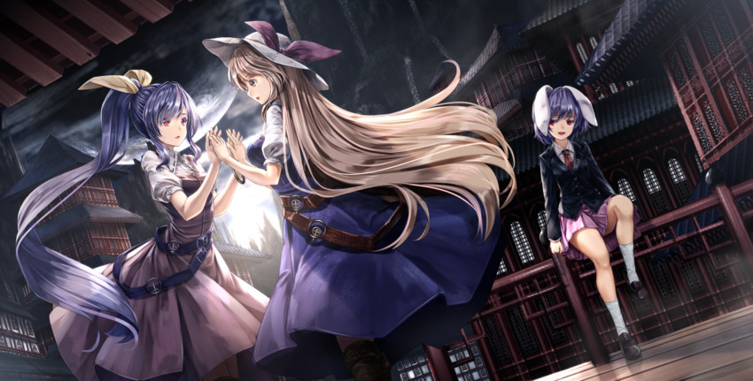 watatsuki no yorihime, watatsuki no toyohime, and reisen (touhou) drawn by ryosios