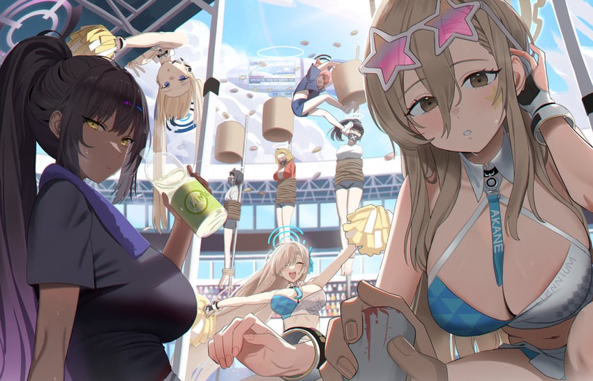 asuna, toki, karin, neru, akane, and 1 more (blue archive) drawn by ziki_(gkdlfnzo1245)