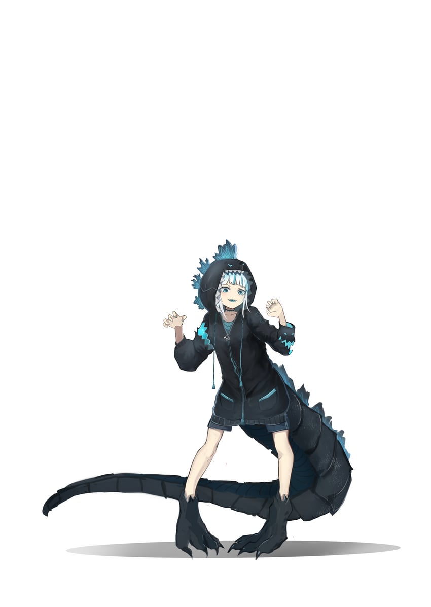 gawr gura and godzilla (hololive and 7 more) drawn by baozha_agong