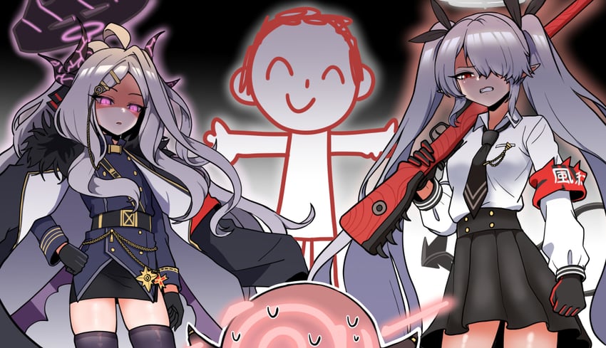 sensei, doodle sensei, hina, aru, and iori (blue archive) drawn by zeroku77