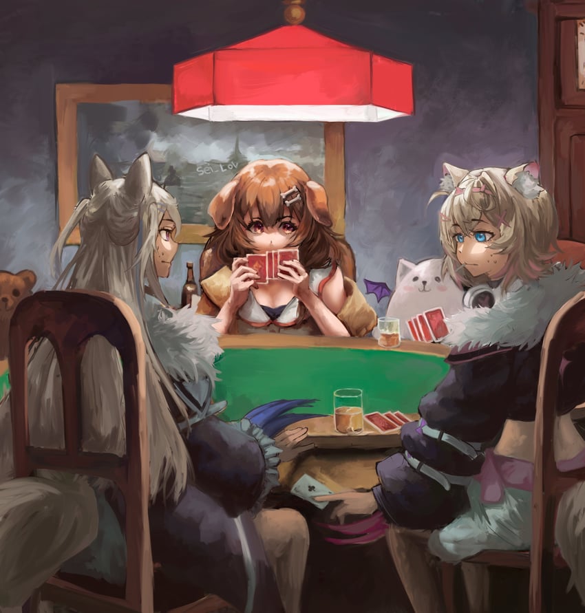 inugami korone, fuwawa abyssgard, mococo abyssgard, and perroccino (hololive and 2 more) drawn by sei_lov