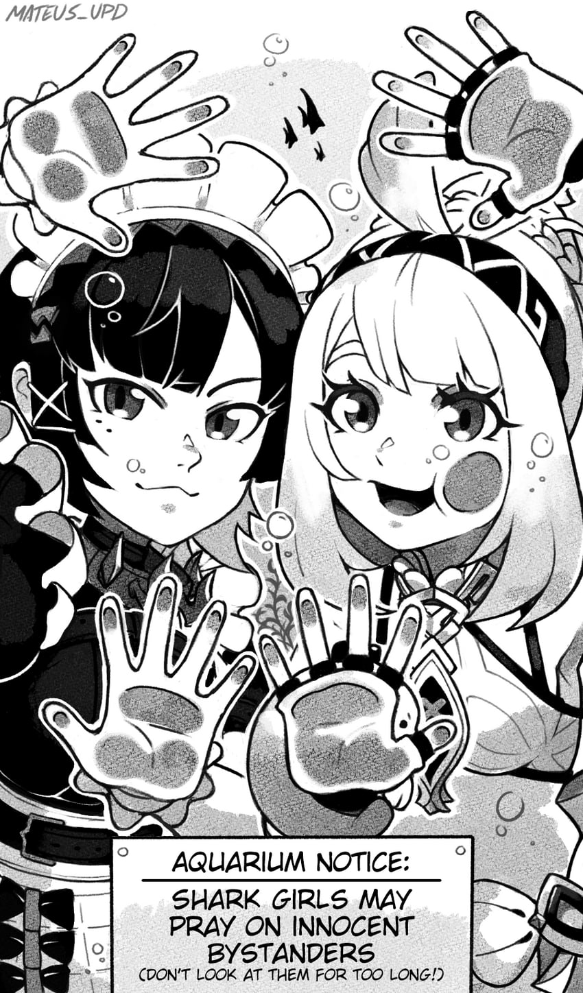 ellen joe and mualani (genshin impact and 2 more) drawn by mateus_upd