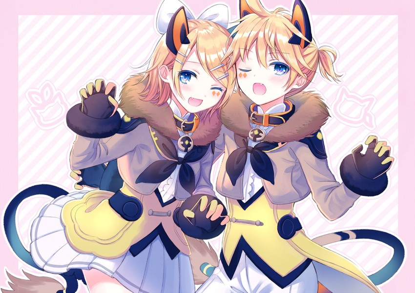 kagamine rin, kagamine len, magical mirai len, and magical mirai rin (vocaloid and 1 more) drawn by kashiwabara_en